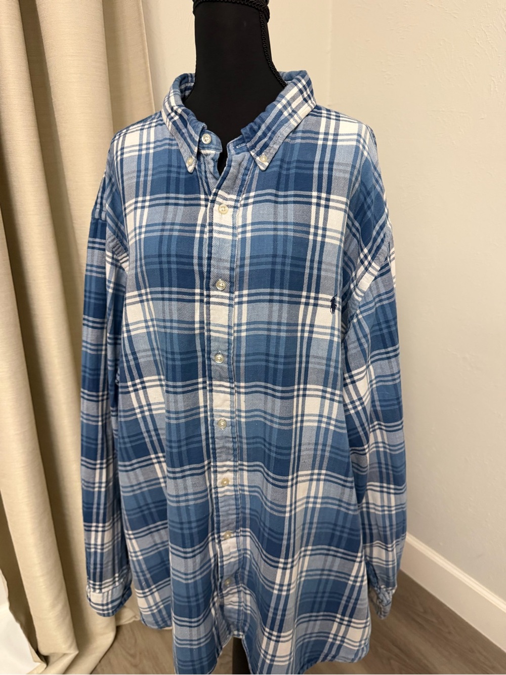 Ralph Lauren Blue and White Plaid Button-Down Shirt